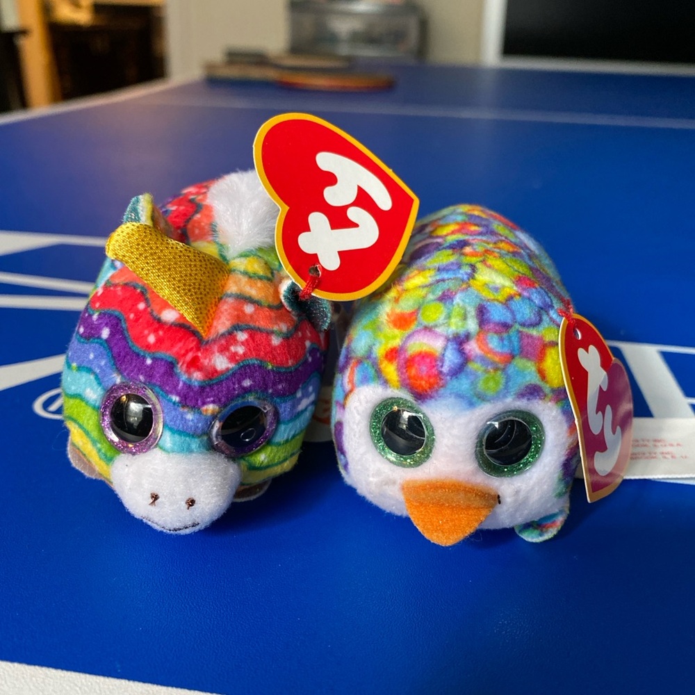 Ty Star the Unicorn Plush with Rainbow Pattern & Pocket the Penguin